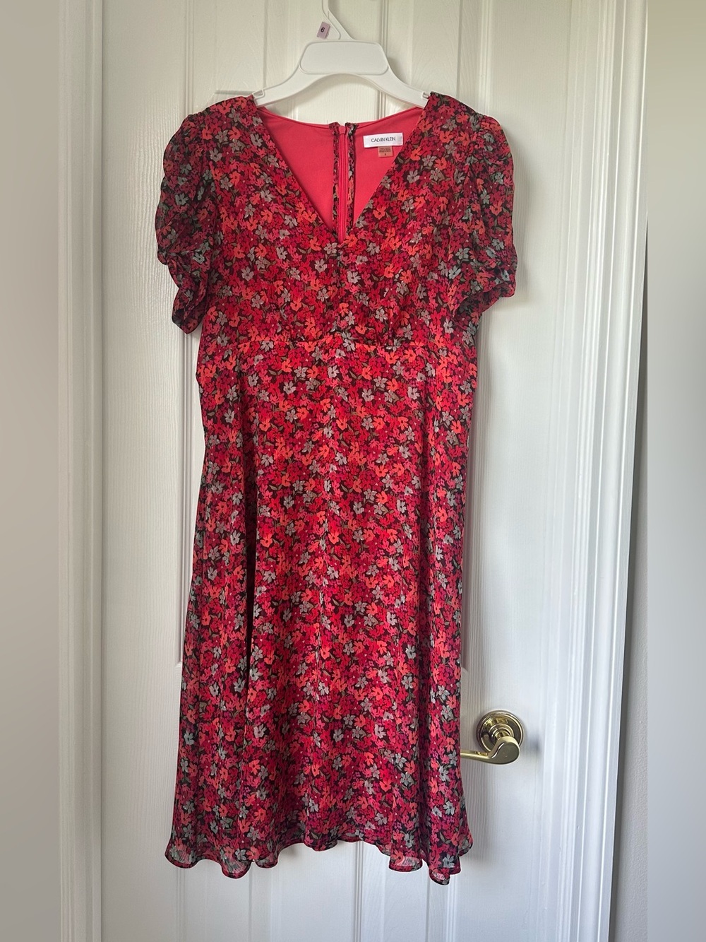 Calvin Klein Red and Pink Floral Midi Dress